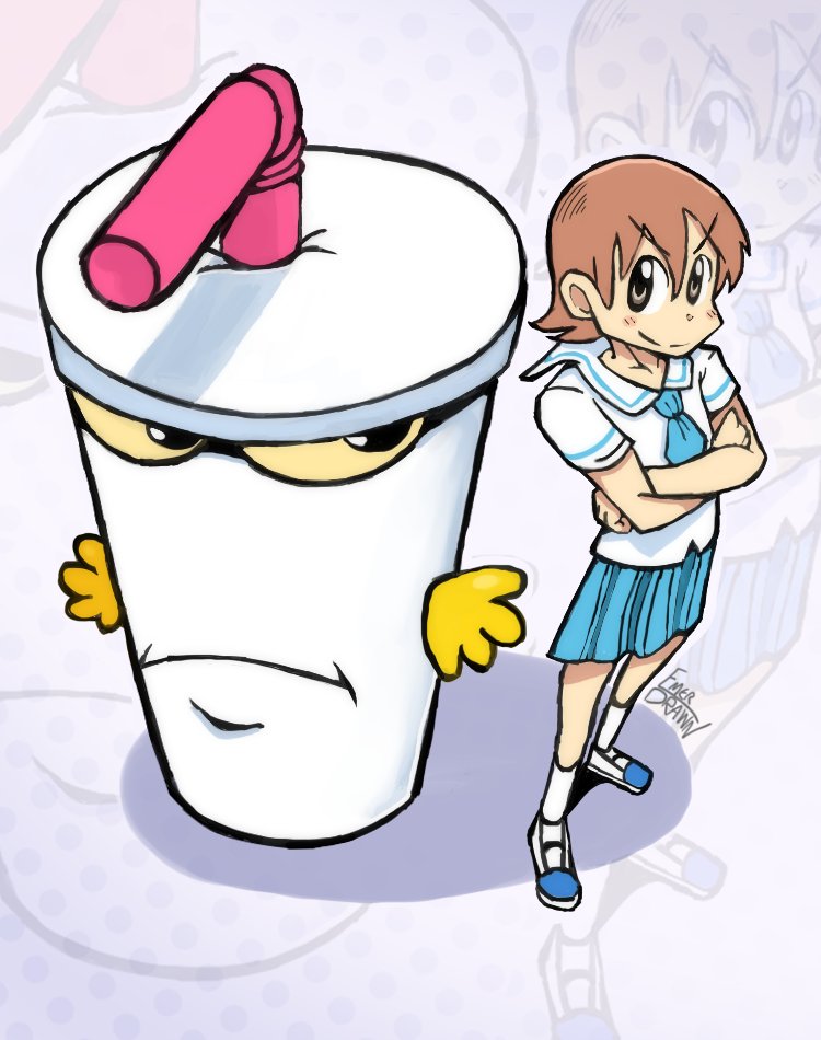 aioi yuuko and master shake (nichijou and 1 more) drawn by emer_drawn