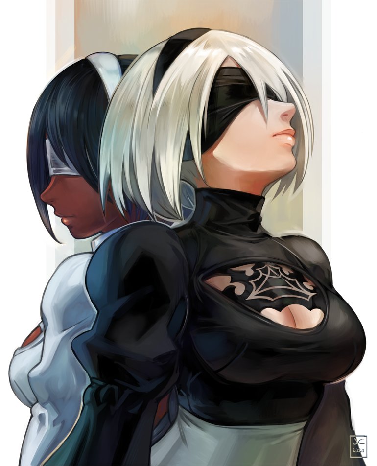 2b and 2p (nier and 3 more) drawn by overlord_jc