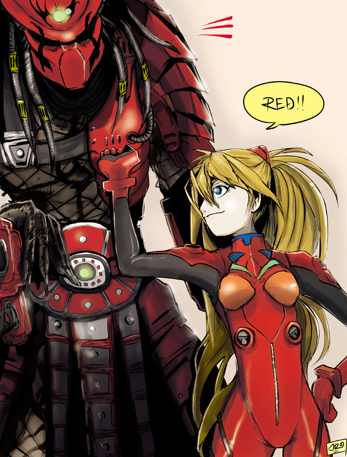 souryuu asuka langley and predator (neon genesis evangelion and 1 more) drawn by jinbei
