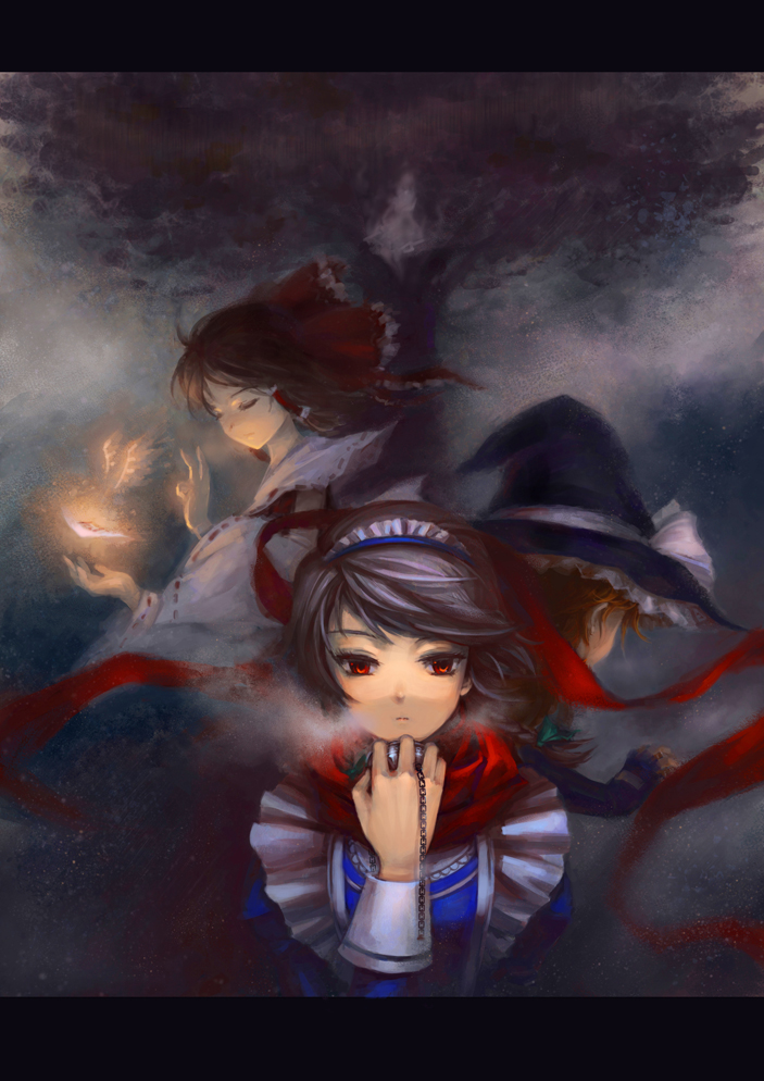 hakurei reimu, kirisame marisa, izayoi sakuya, and saigyouji yuyuko (touhou and 1 more) drawn by s.advent
