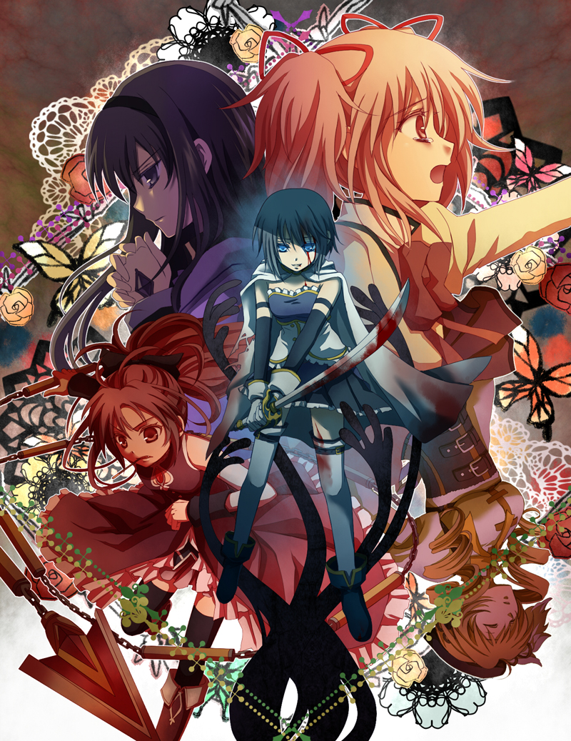 akemi homura, kaname madoka, miki sayaka, sakura kyoko, and tomoe mami (mahou shoujo madoka magica) drawn by nitou_akane