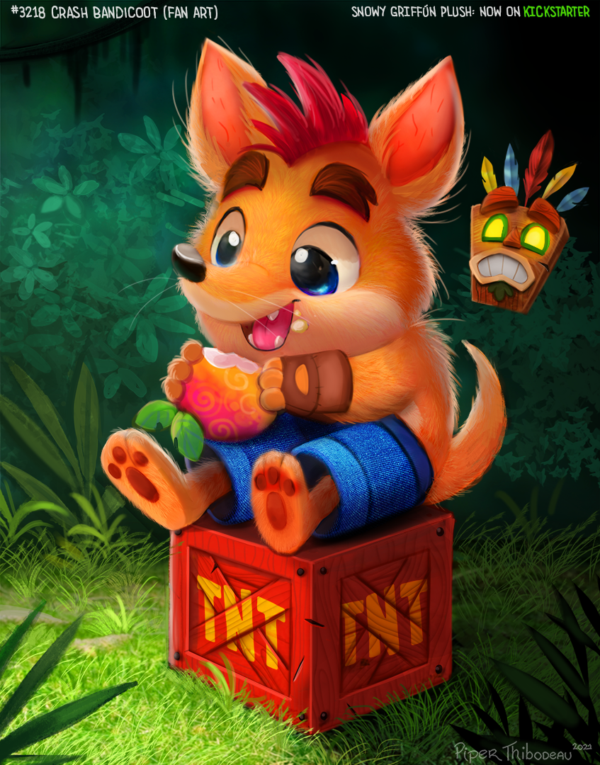 crash bandicoot and aku aku (crash bandicoot) drawn by piper_thibodeau