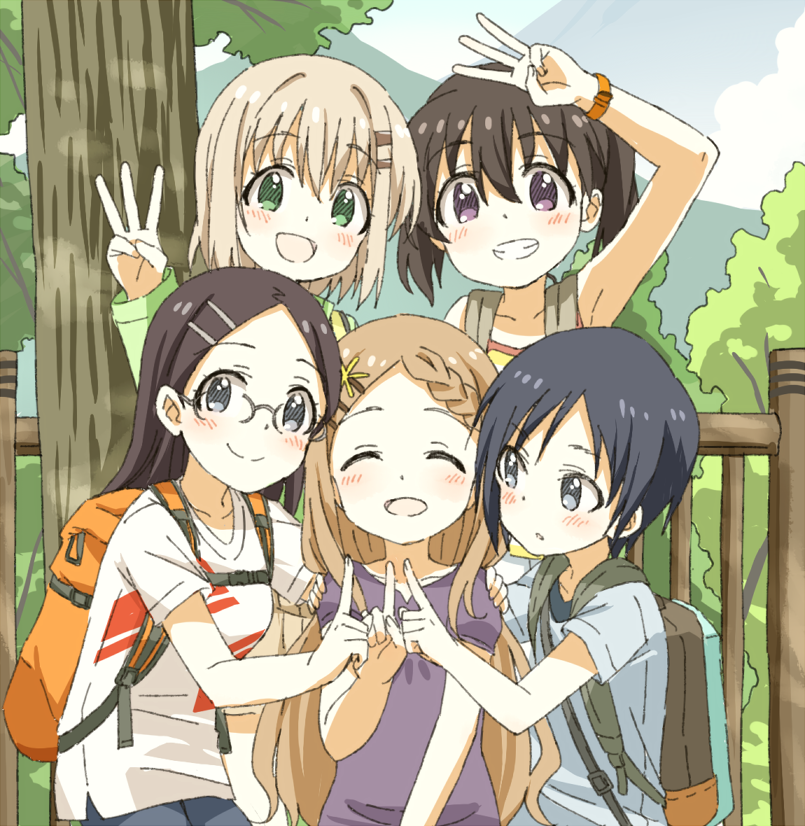 yukimura aoi, kuraue hinata, aoba kokona, saitou kaede, and kurosaki honoka (yama no susume) drawn by hatopoo_(beach7pijon)