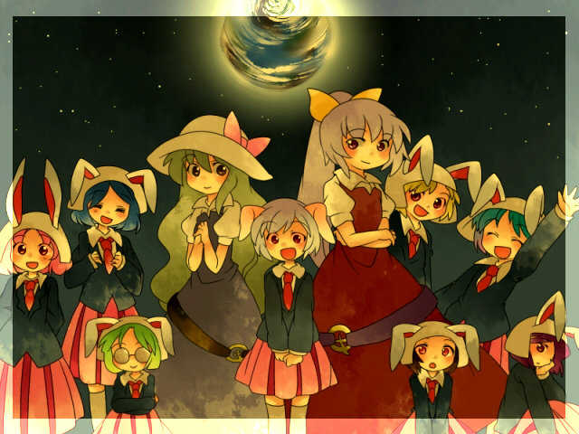 watatsuki no yorihime, watatsuki no toyohime, reisen, and moon rabbit extra (touhou) drawn by hammer_(sunset_beach)