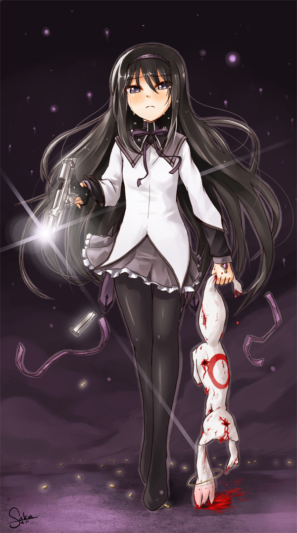 akemi homura and kyubey (mahou shoujo madoka magica) drawn by silent_sakia
