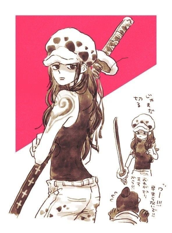 trafalgar law, law-chan, and shachi (one piece) drawn by nanteiiyoru