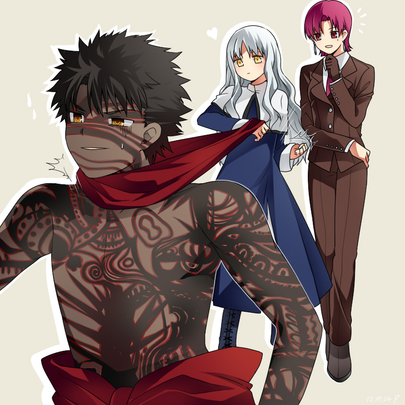 caren hortensia, bazett fraga mcremitz, and angra mainyu (fate and 1 more) drawn by mmm_ss