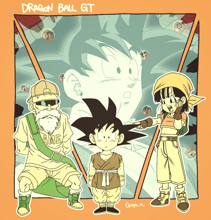 son goku, pan, and muten roushi (dragon ball and 1 more) drawn by fenyon