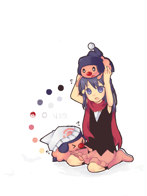 dawn and mime jr. (pokemon and 1 more) drawn by aoir