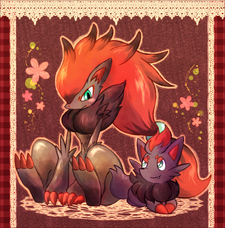 zorua and zoroark (pokemon) drawn by kabocha_torute