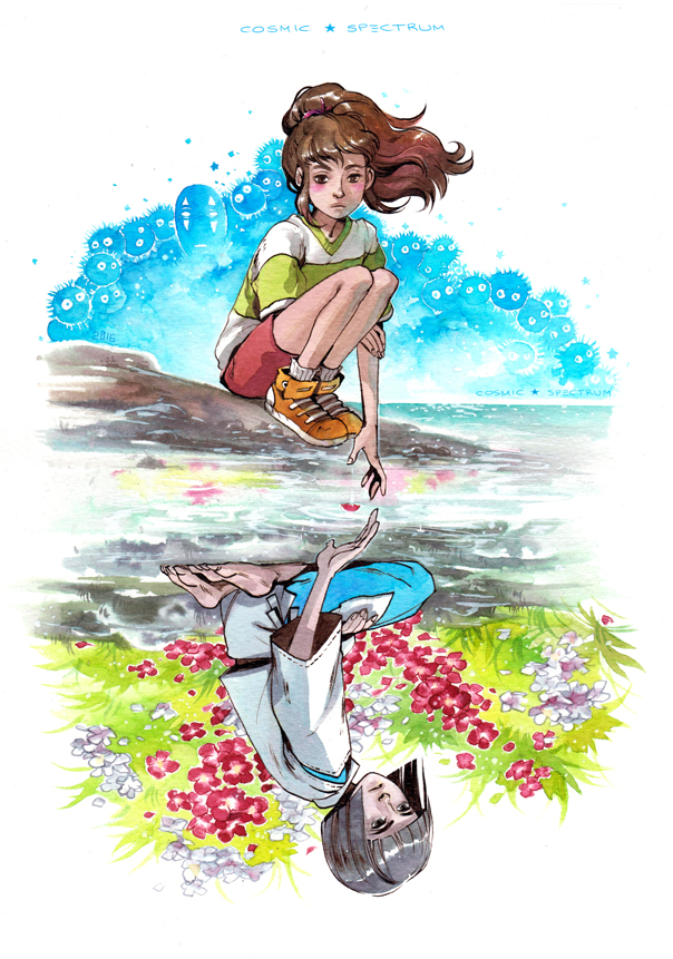 ogino chihiro, haku, and kaonashi (studio ghibli and 1 more) drawn by yana_bogatch