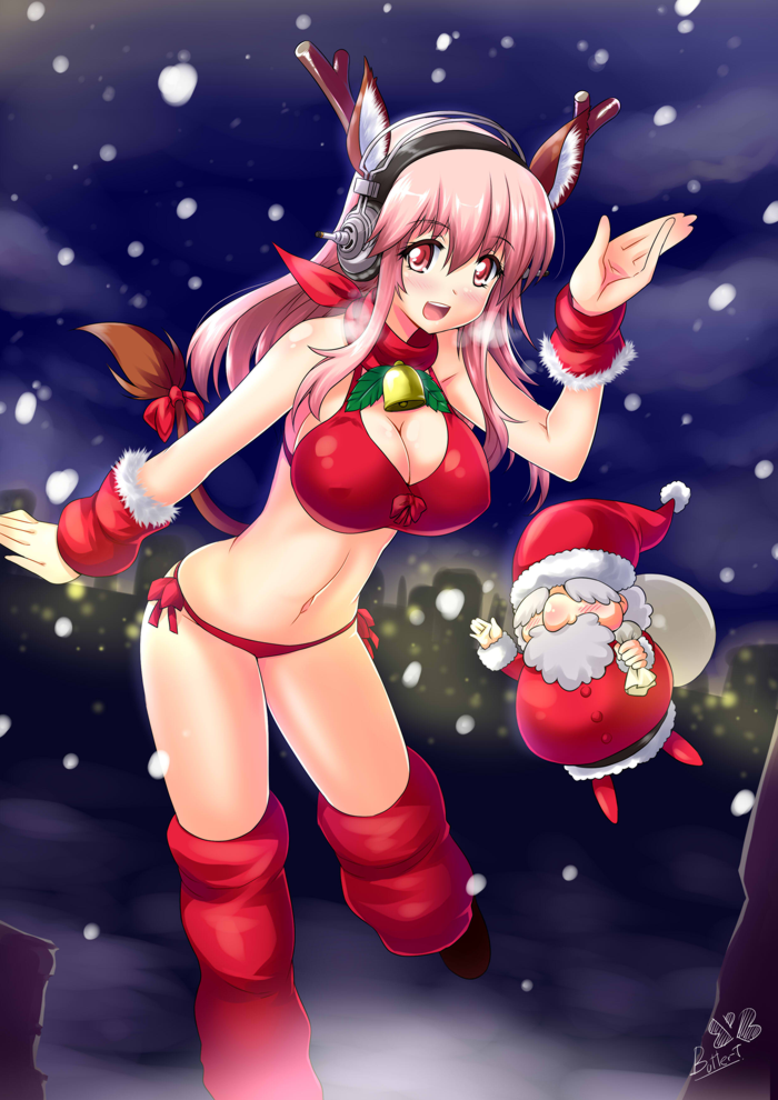 super sonico and santa claus (nitroplus) drawn by butter-t