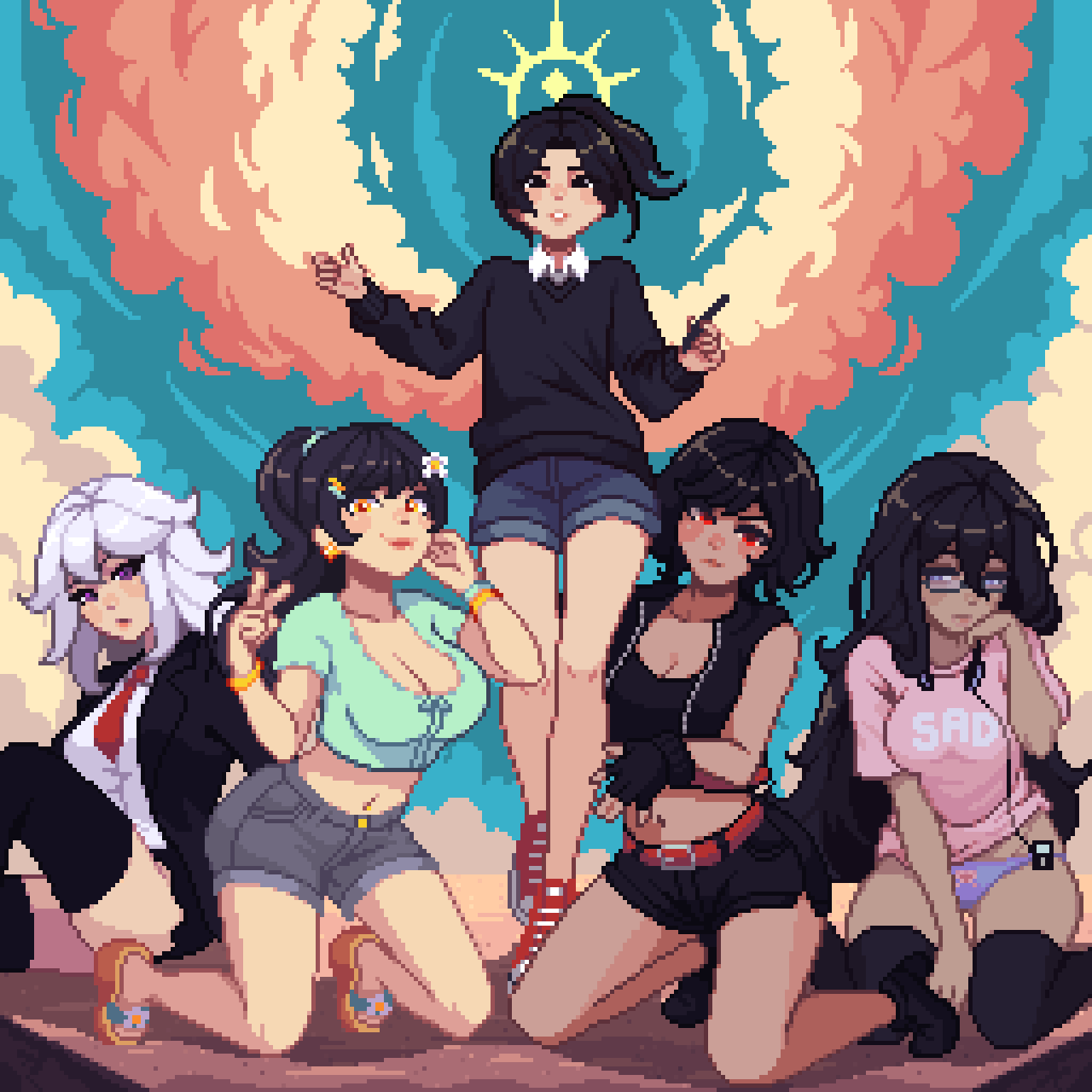 yumykon, kana fujisawa, kari kozhevnikova, netsu kazegawa, and satomi (yumyverse) drawn by yumykon