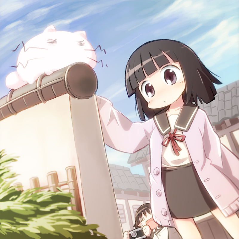 sawatari fuu, sakurada maon, and momoneko-sama (tamayura) drawn by gunjima_souichirou