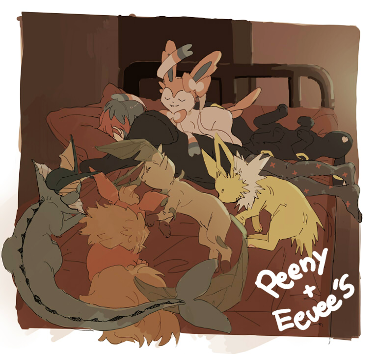 sylveon, umbreon, vaporeon, leafeon, flareon, and 2 more (pokemon and 1 more) drawn by cc8nw42u15apug0