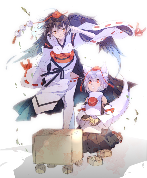 shameimaru aya and inubashiri momiji (touhou) drawn by koma_midori