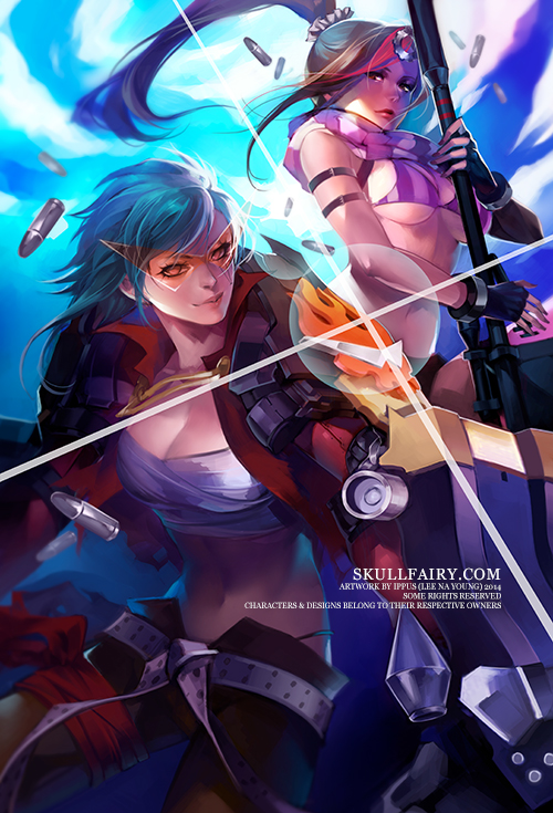 yoko littner, vi, kamina, and caitlyn (league of legends and 1 more) drawn by ippus