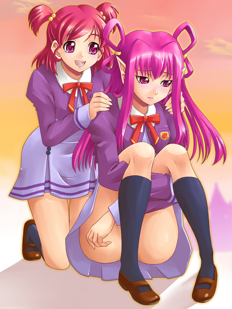 yumehara nozomi and dark dream (precure and 1 more) drawn by yaso_shigeru