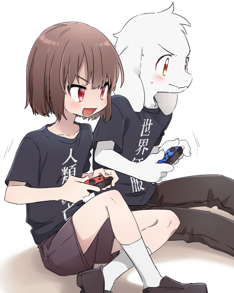 chara and asriel dreemurr (undertale) drawn by leftporygon