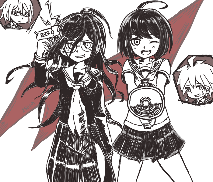 naegi makoto, fukawa toko, naegi komaru, and togami byakuya (danganronpa and 1 more) drawn by 250en_remon