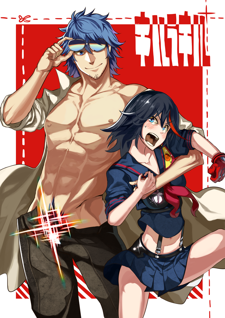 matoi ryuuko, senketsu, and mikisugi aikurou (kill la kill) drawn by kagari_(garikagura)