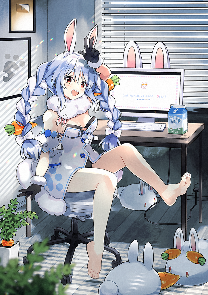 usada pekora, don-chan, and pekomon (hololive) drawn by negiyan