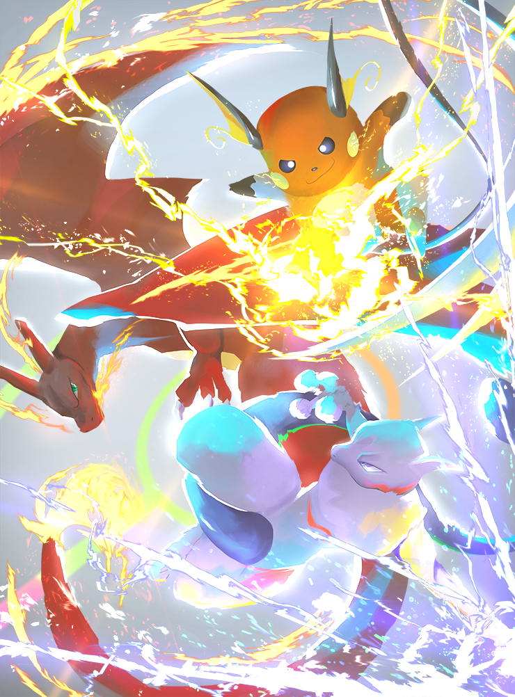 charizard, raichu, and mewtwo (pokemon and 1 more) drawn by otsumami_(bu-bu-heaven)