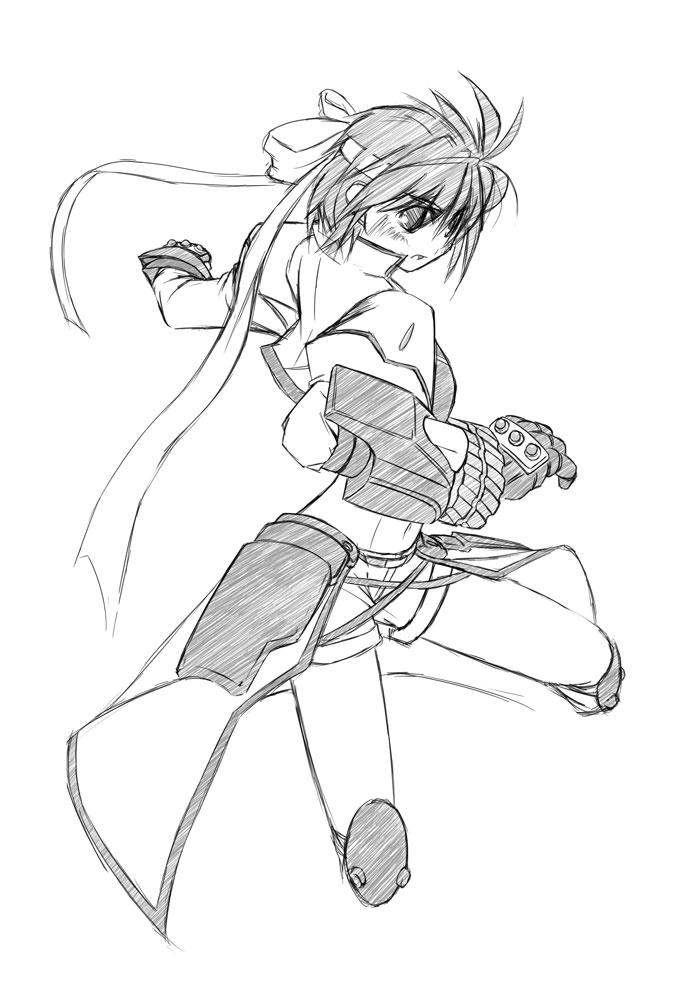 subaru nakajima and revolver knuckle (lyrical nanoha and 1 more) drawn by yu_lulu_(uka) and yuuka_(o.t.kingdom)