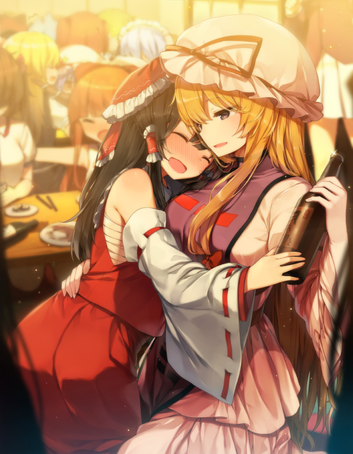 hakurei reimu, kirisame marisa, remilia scarlet, izayoi sakuya, yakumo yukari, and 2 more (touhou) drawn by shnva