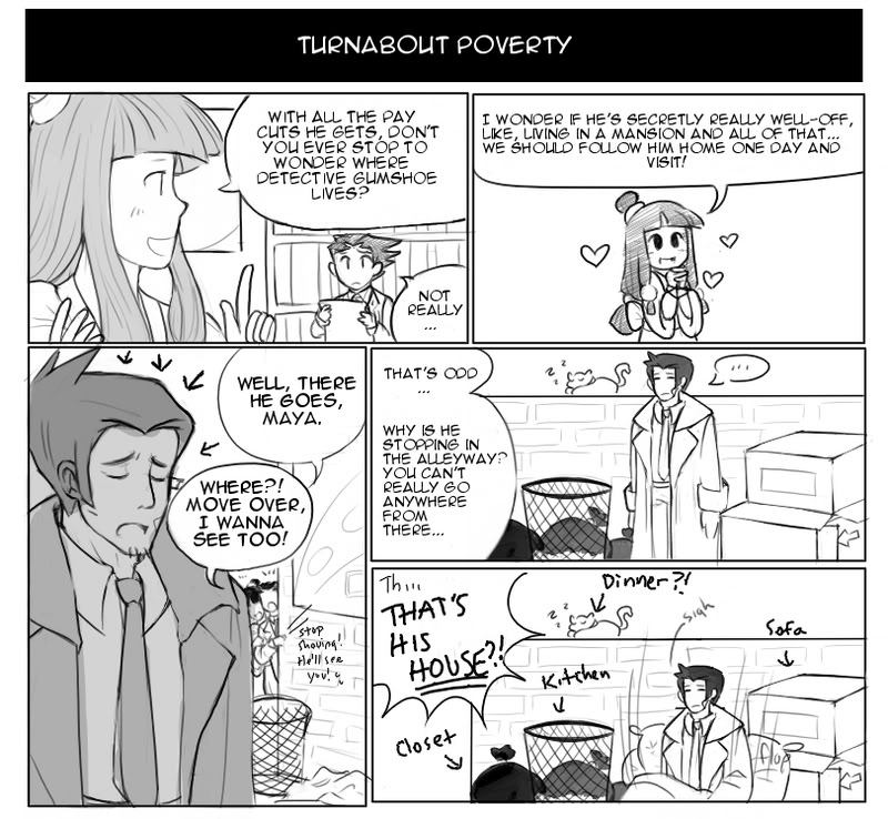phoenix wright, maya fey, and dick gumshoe (ace attorney) drawn by gigi_d.g.