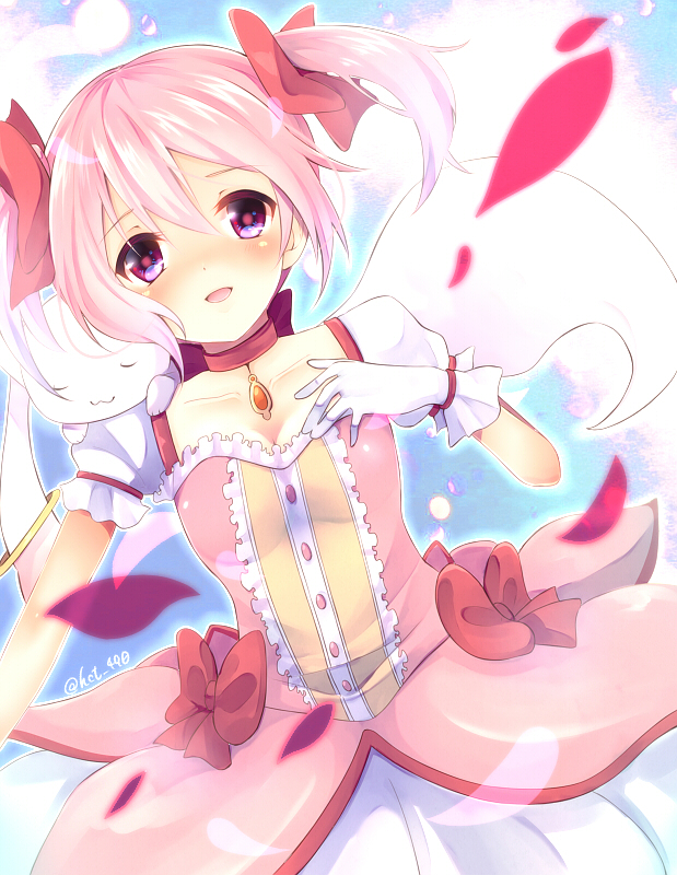 kaname madoka and kyubey (mahou shoujo madoka magica) drawn by chita_(ketchup)
