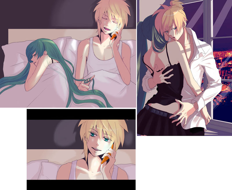 hatsune miku and kagamine len (vocaloid and 1 more) drawn by yunomi_(yunomi_imonuy)