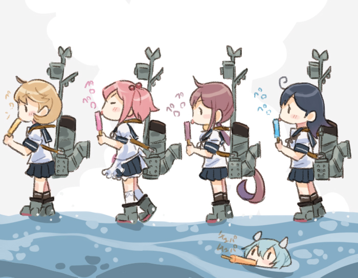 ushio, akebono, sazanami, oboro, and i-203 (kantai collection) drawn by saiguchi_otoufu