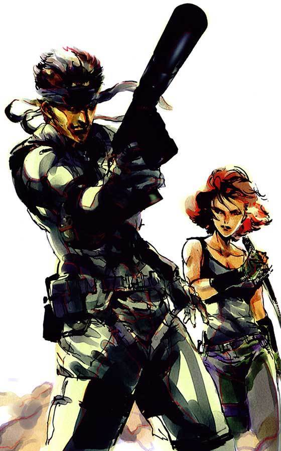 solid snake and meryl silverburgh (metal gear and 1 more) drawn by shinkawa_youji