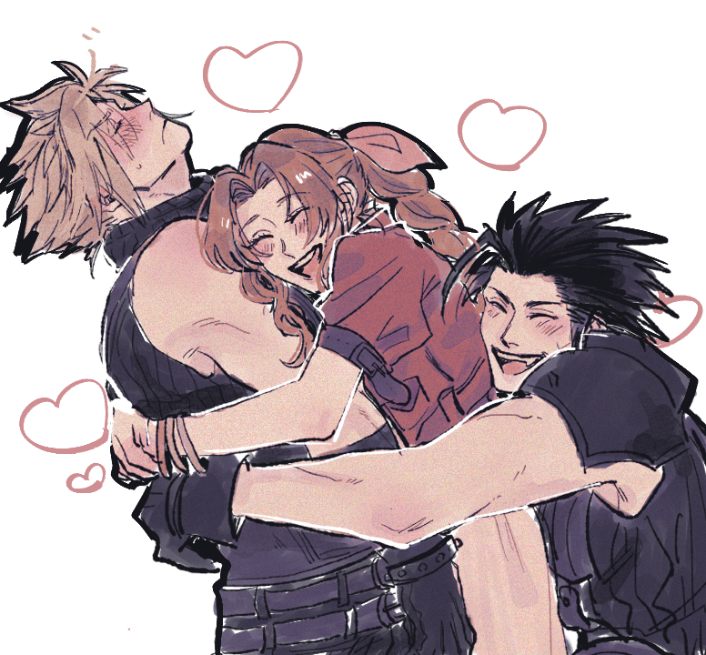 cloud strife, aerith gainsborough, and zack fair (final fantasy and 2 more) drawn by ht8207