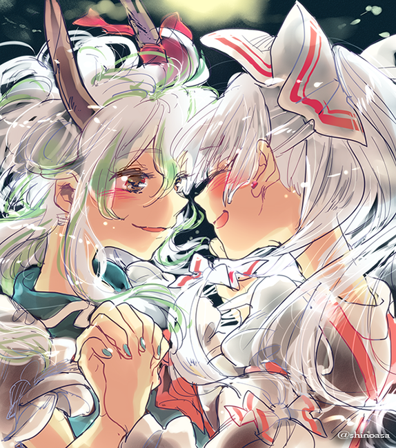 fujiwara no mokou, kamishirasawa keine, and ex-keine (touhou) drawn by shinoasa