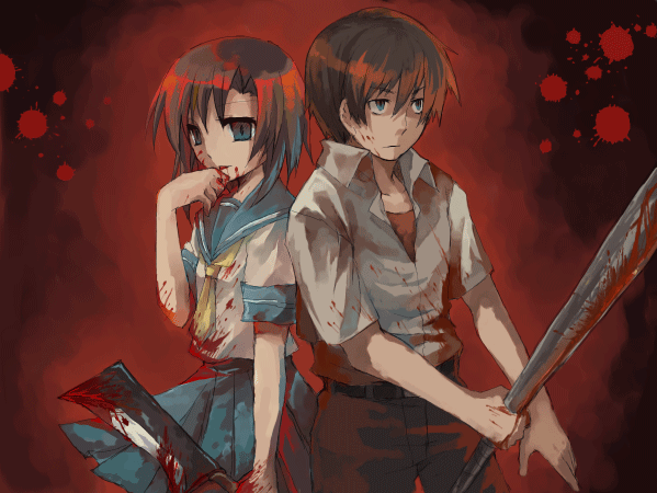 ryuuguu rena and maebara keiichi (higurashi no naku koro ni) drawn by suzushiro_kurumi