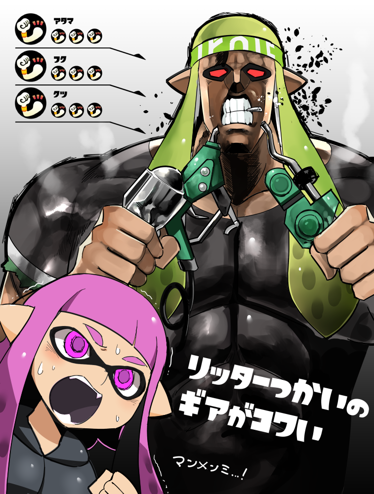 inkling player character and inkling girl (splatoon and 1 more) drawn by naokado
