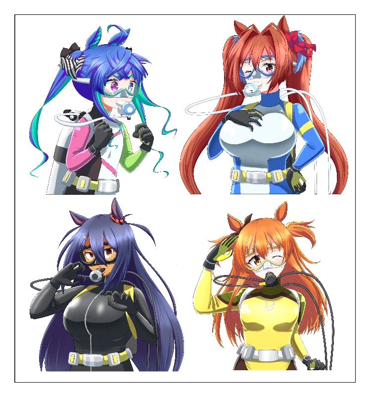 daiwa scarlet, twin turbo, mayano top gun, and hishi amazon (umamusume) drawn by othiwo