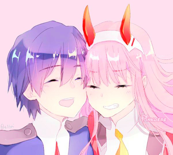 zero two and hiro (darling in the franxx) drawn by pinkdere