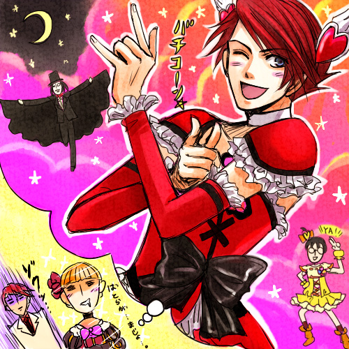 beatrice, ushiromiya battler, cure pine, cure passion, ushiromiya george, and 2 more (precure and 3 more) drawn by kaoru