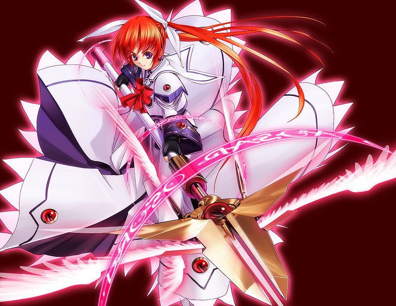 takamachi nanoha and raising heart (lyrical nanoha and 3 more) drawn by tom_(1art.)