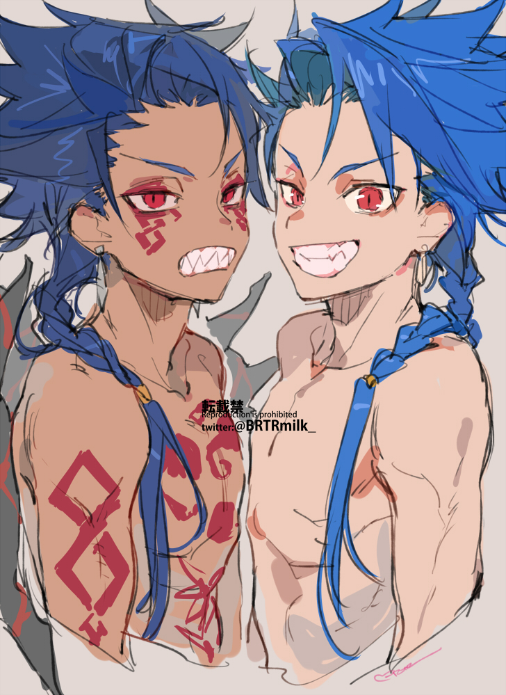cu chulainn, cu chulainn alter, and setanta (fate and 2 more) drawn by toujou_sakana