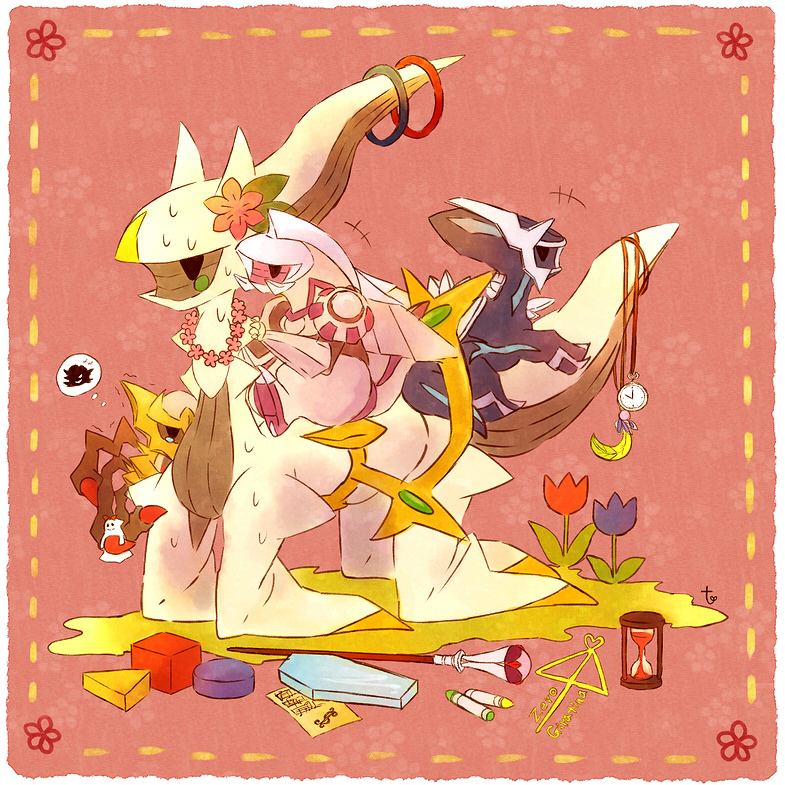 giratina, arceus, dialga, and palkia (pokemon and 1 more) drawn by kabocha_torute