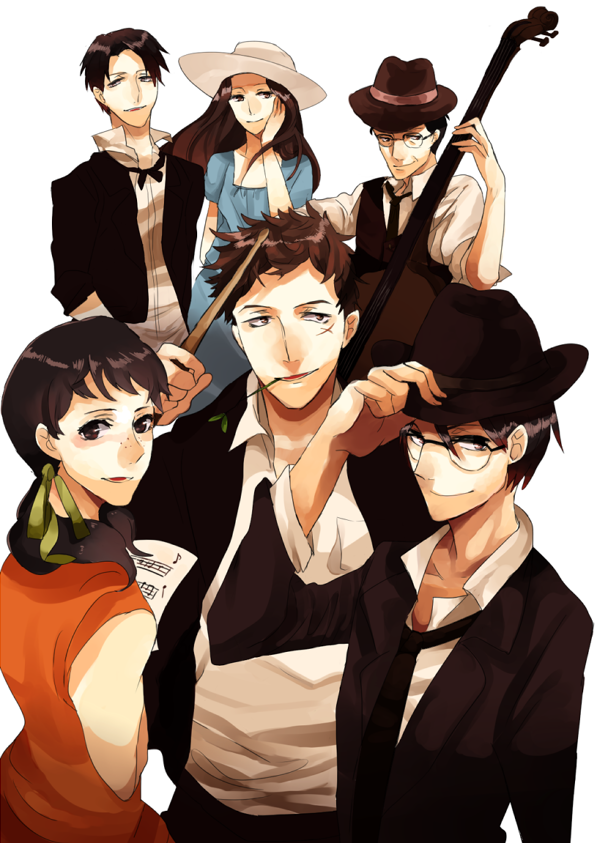kawabuchi sentarou, nishimi kaoru, mukae ritsuko, katsuragi jun'ichi, fukahori yurika, and 1 more (sakamichi no apollon) drawn by mikann0206