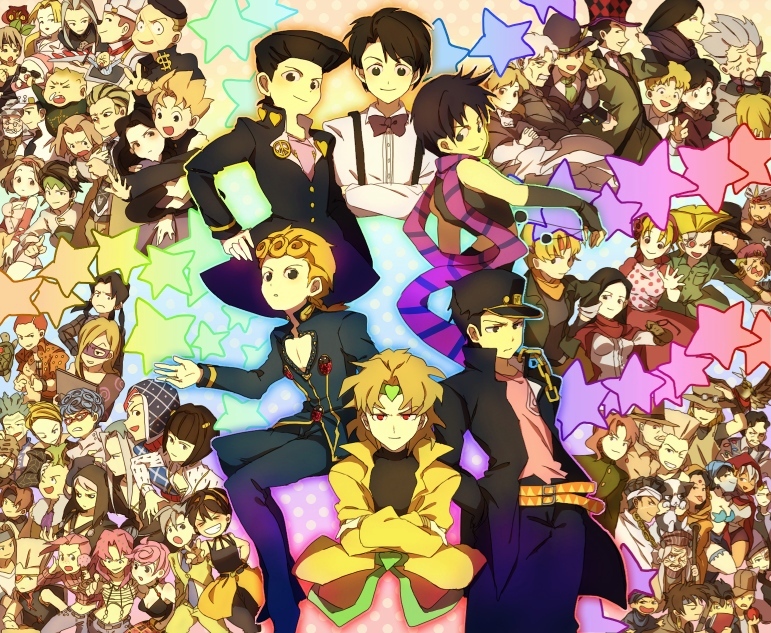 joseph joestar, kujo jotaro, dio brando, caesar anthonio zeppeli, giorno giovanna, and 69 more (jojo no kimyou na bouken and 5 more) drawn by emi_(emi43)