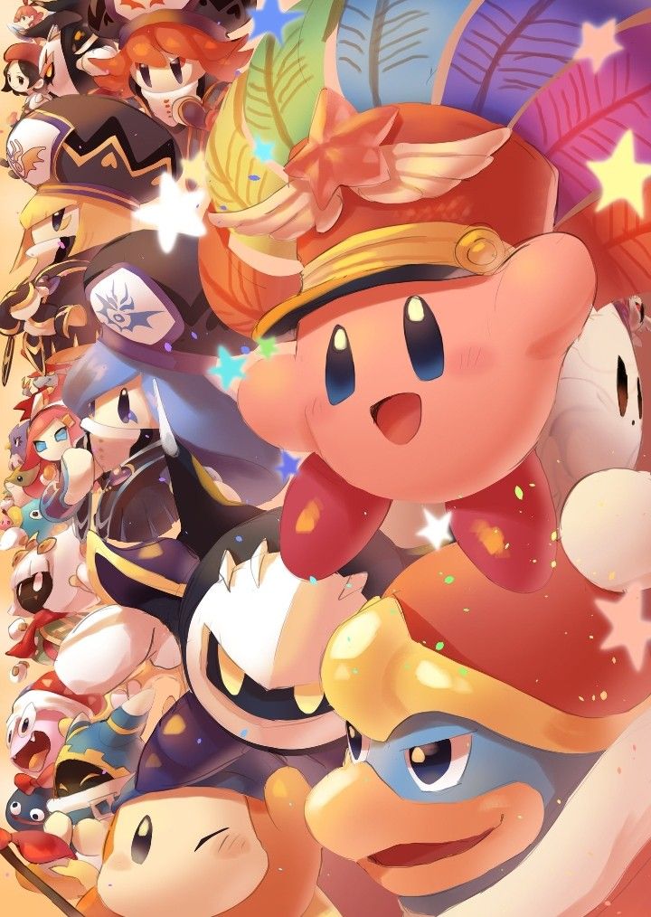 kirby, meta knight, king dedede, magolor, bandana waddle dee, and 16 more (kirby and 1 more) drawn by okame_nin