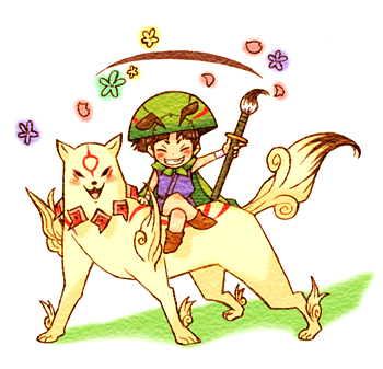 amaterasu and issun (ookami) drawn by tsuyuka_(sunny_spot)