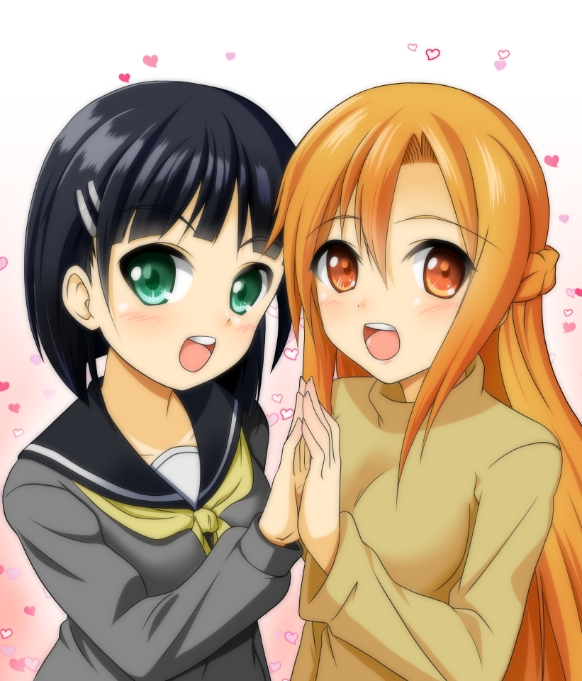 asuna and kirigaya suguha (sword art online) drawn by da-mii