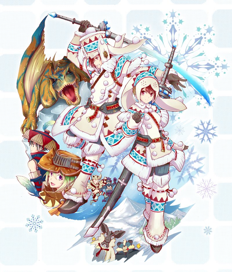 monster hunter, tigrex, arzuros, and lagombi (monster hunter and 1 more) drawn by baku_(bakunooekaki)